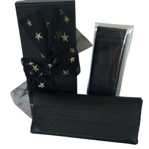 Eyeglass/Sunglasses Case, Black Faux Leather With Cleansing Cloth & Gift Box NWT